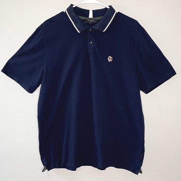 Ted Baker London Mens Polo Shirt Navy Blue White Trim Logo‎ Size 6 Preppy City - Picture 1 of 8